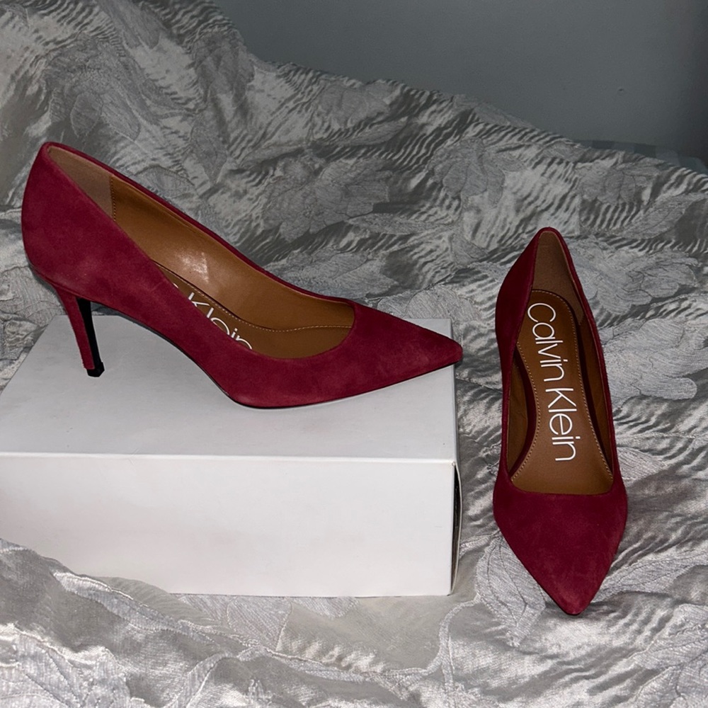 Red Calvin Klein suede heels